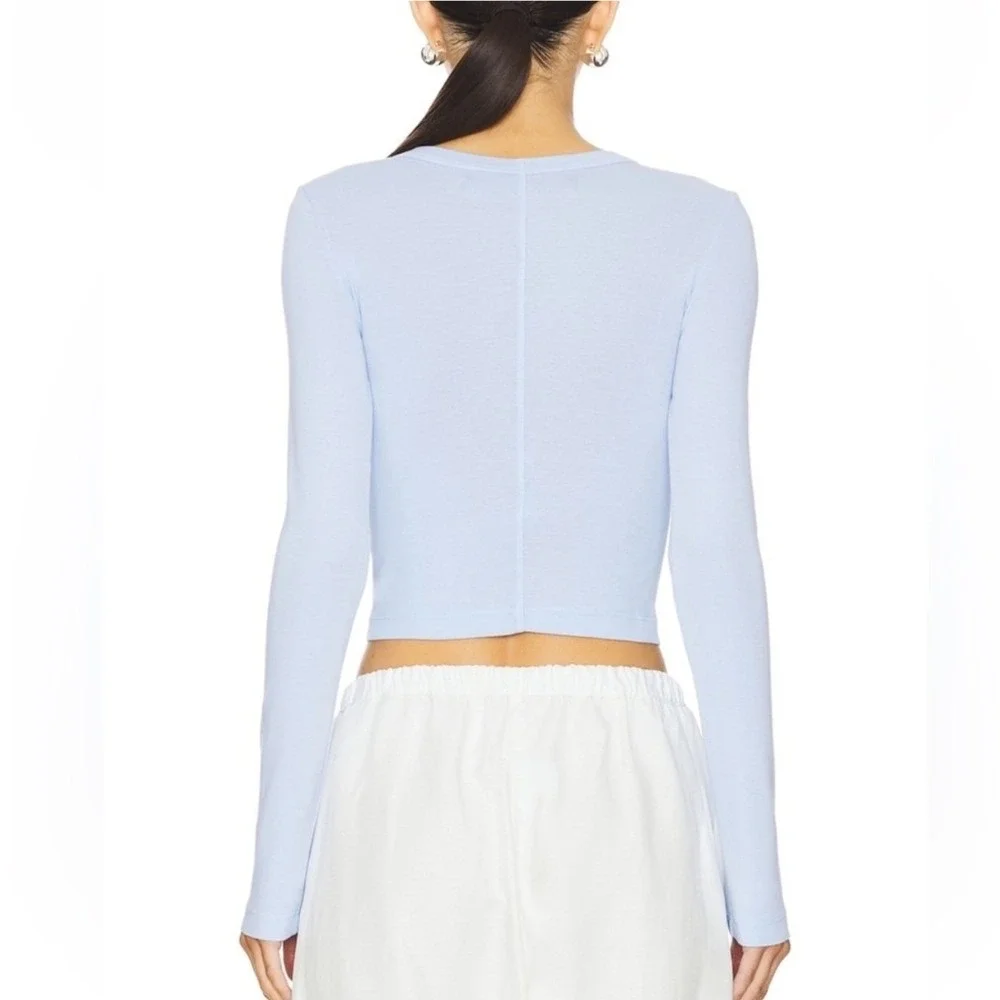 ENZA COSTA Supima Baby Rib Long Sleeve Cropped Top Womens Small Blue Crew Tee - Picture 2 of 12